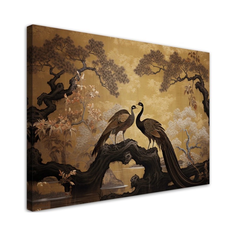 Exclusive AI Canvas paintings - Peacocks Bonsai Tree | FEEBY