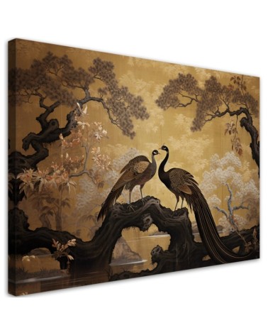 Exclusive AI Canvas paintings - Peacocks Bonsai Tree | FEEBY