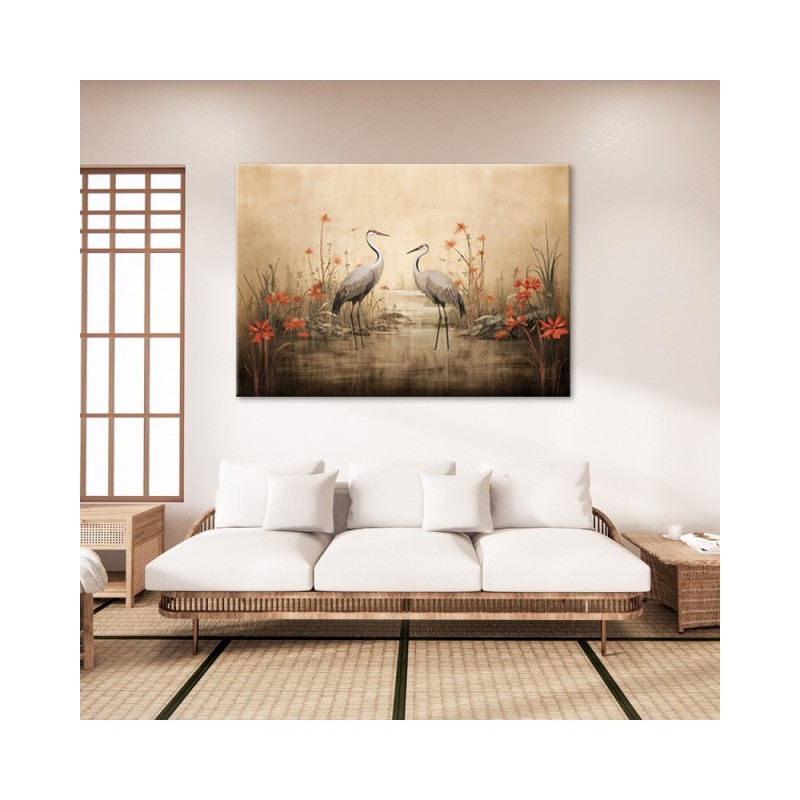 Leinwandbild - Kraniche am See | Feeby