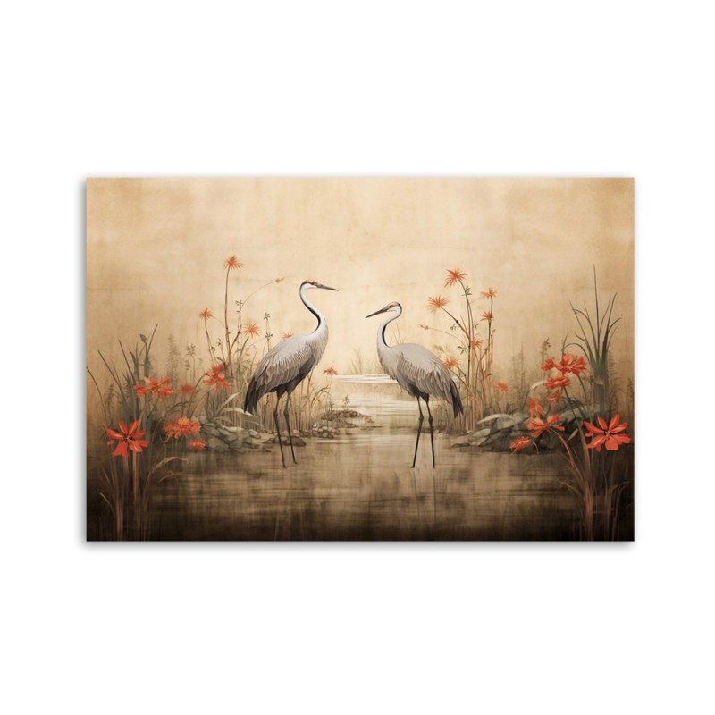 Leinwandbild - Kraniche am See | Feeby