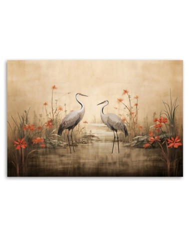 Leinwandbild - Kraniche am See | Feeby