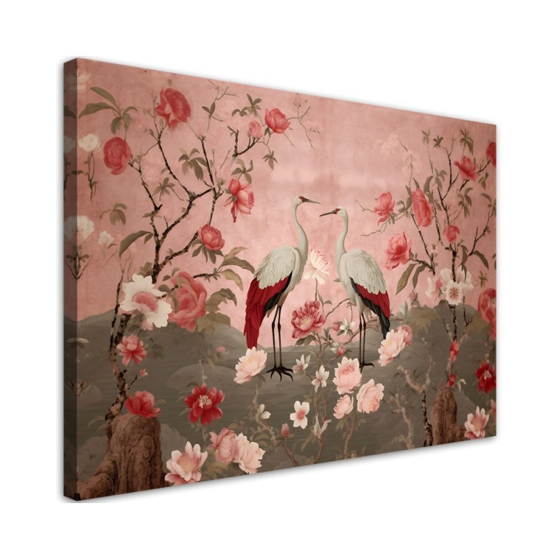 Wandbild für Wohnzimmer - Chinoiserie Blumen und Vögel | Feeby