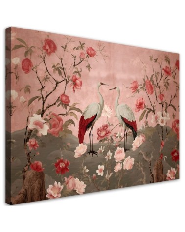 Wandbild für Wohnzimmer - Chinoiserie Blumen und Vögel | Feeby