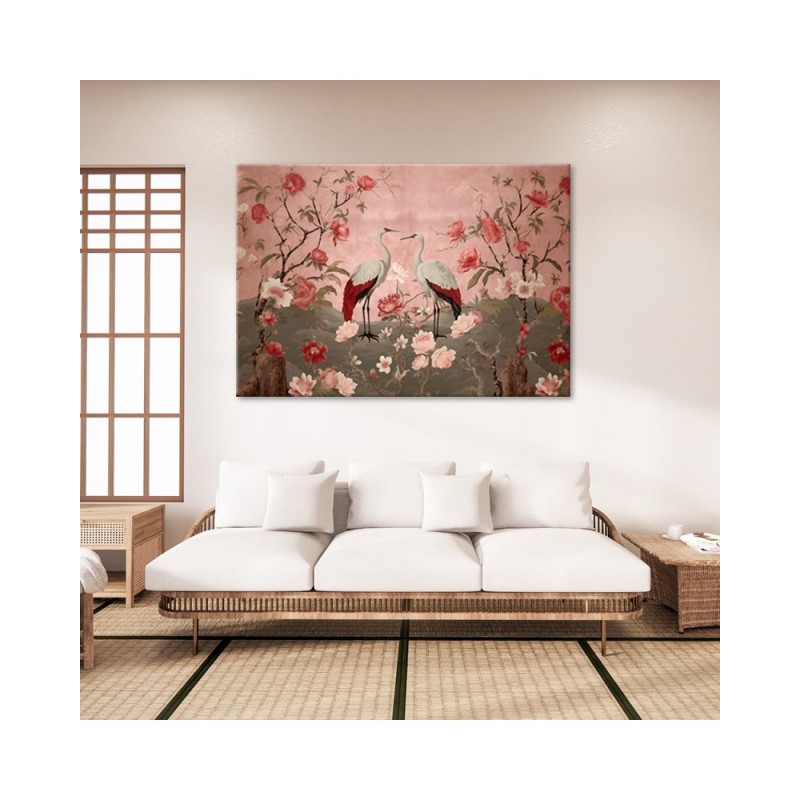Wandbild für Wohnzimmer - Chinoiserie Blumen und Vögel | Feeby