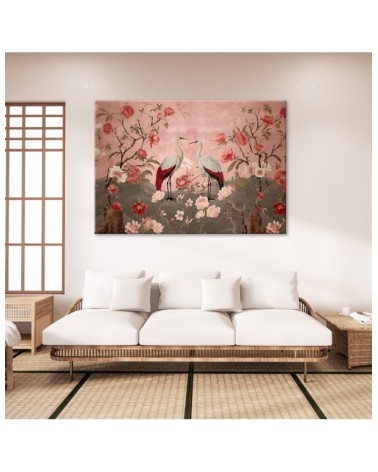 Wandbild für Wohnzimmer - Chinoiserie Blumen und Vögel | Feeby