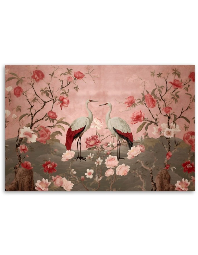 Obrazy ścienne do sypialni - Kwiaty i ptaki Chinoiserie | FEEBY