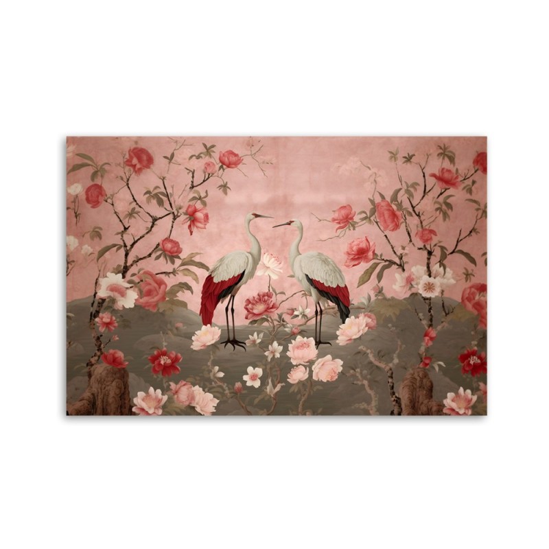 Wandbild für Wohnzimmer - Chinoiserie Blumen und Vögel | Feeby