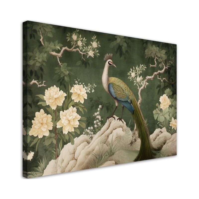 Leinwandbild - Orientalischer Pfau grün | Feeby