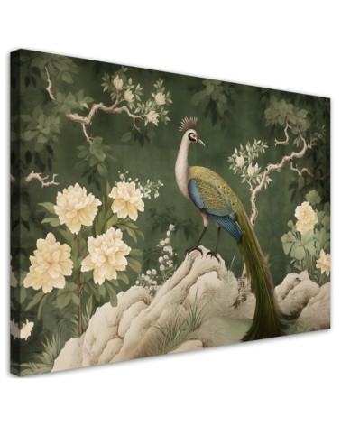 Leinwandbild - Orientalischer Pfau grün | Feeby