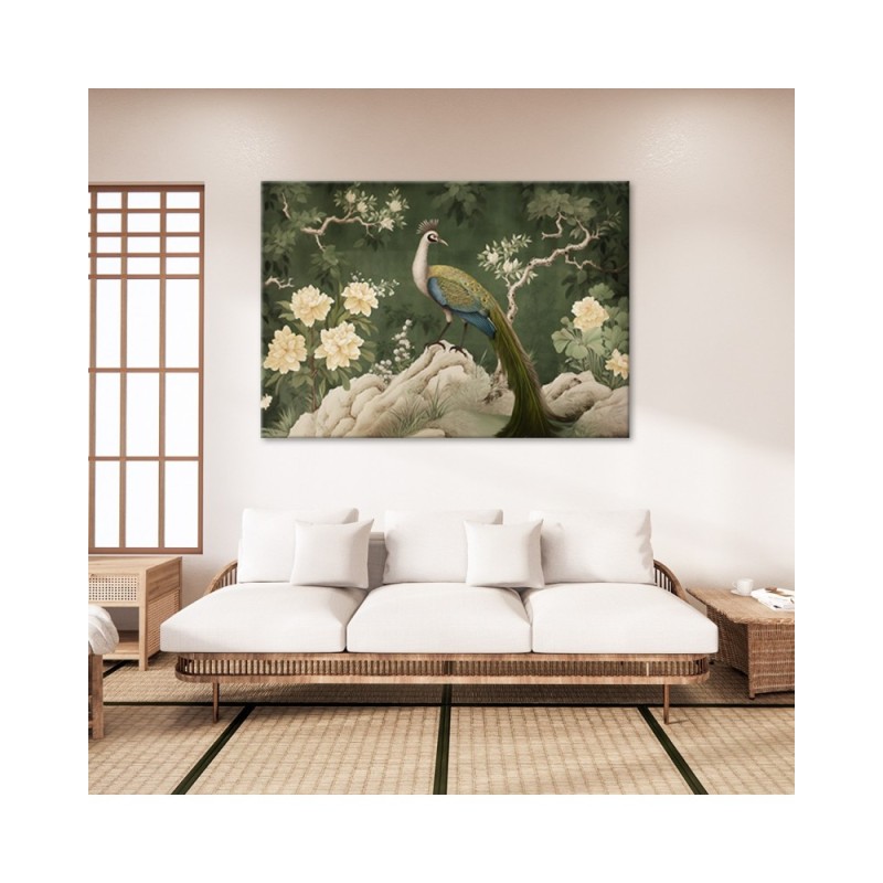 Leinwandbild - Orientalischer Pfau grün | Feeby