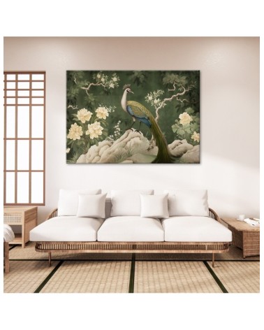 Leinwandbild - Orientalischer Pfau grün | Feeby