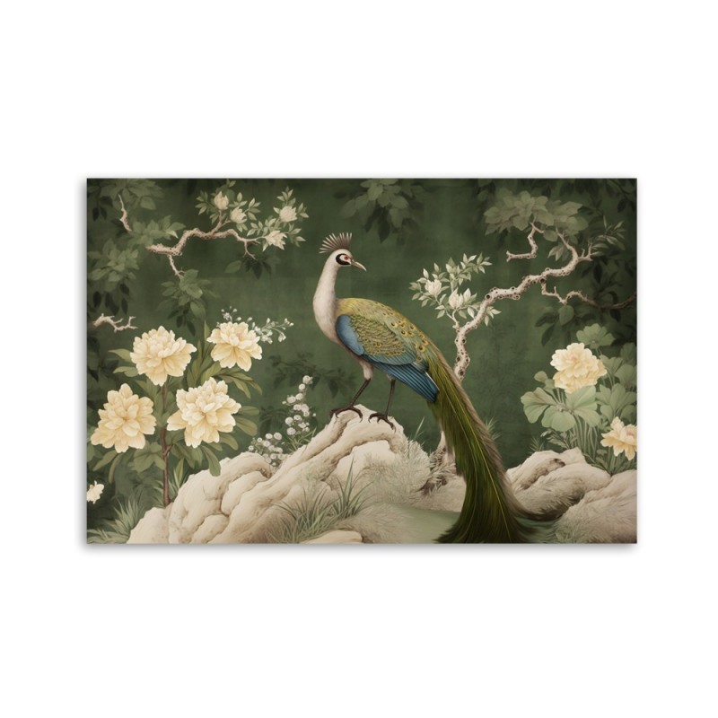 Leinwandbild - Orientalischer Pfau grün | Feeby