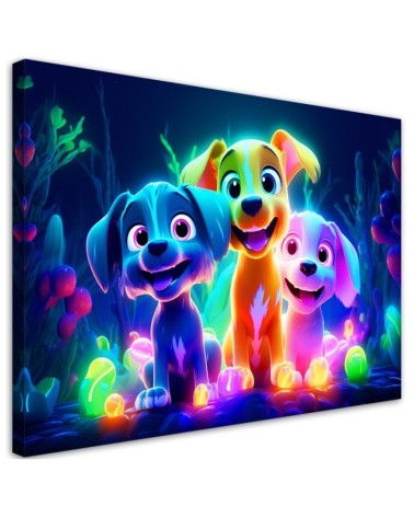 Children's room paintings AI - Neon cartoon dogs | FEEBY