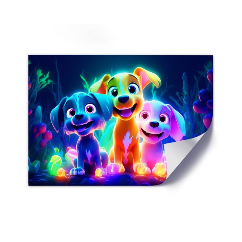 Leinwandbild modern - Cartoon Hunde neon | Feeby