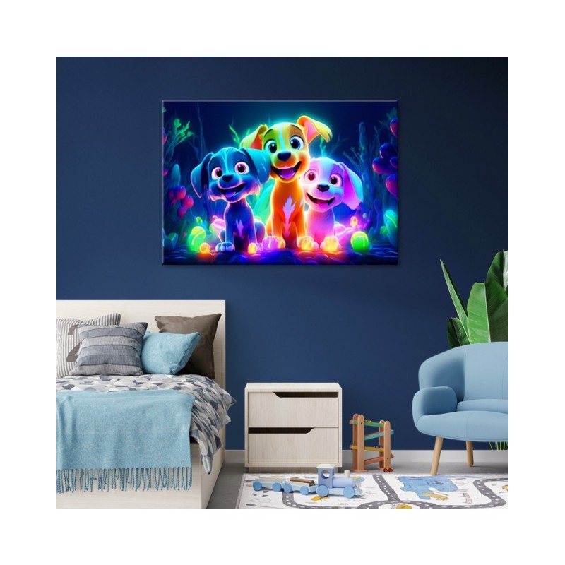 Leinwandbild modern - Cartoon Hunde neon | Feeby