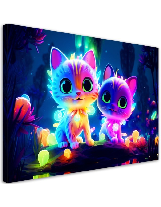 Bild auf Leinwand - Niedliche Katzen Neon | Feeby