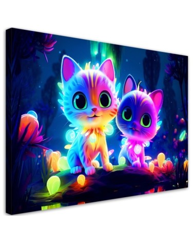 AI Canvas prints for children - Cute neon cats | FEEBY