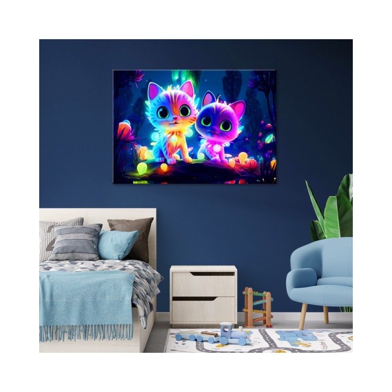 Bild auf Leinwand - Niedliche Katzen Neon | Feeby