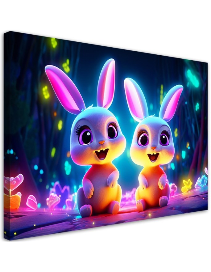 Leinwanddruck - Cartoon-Häschen neon | Feeby