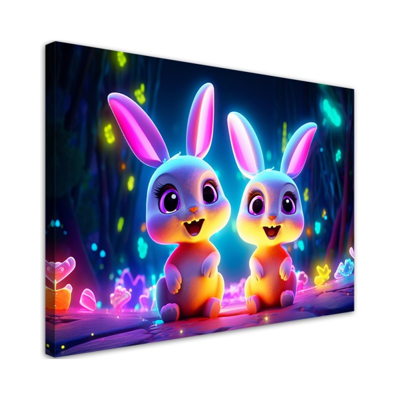 Leinwanddruck - Cartoon-Häschen neon | Feeby