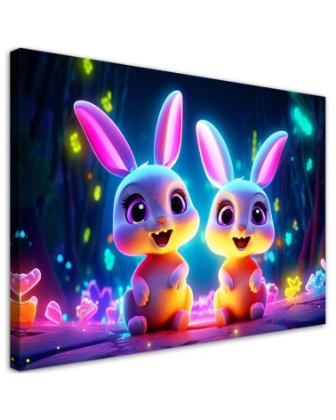 Leinwanddruck - Cartoon-Häschen neon | Feeby