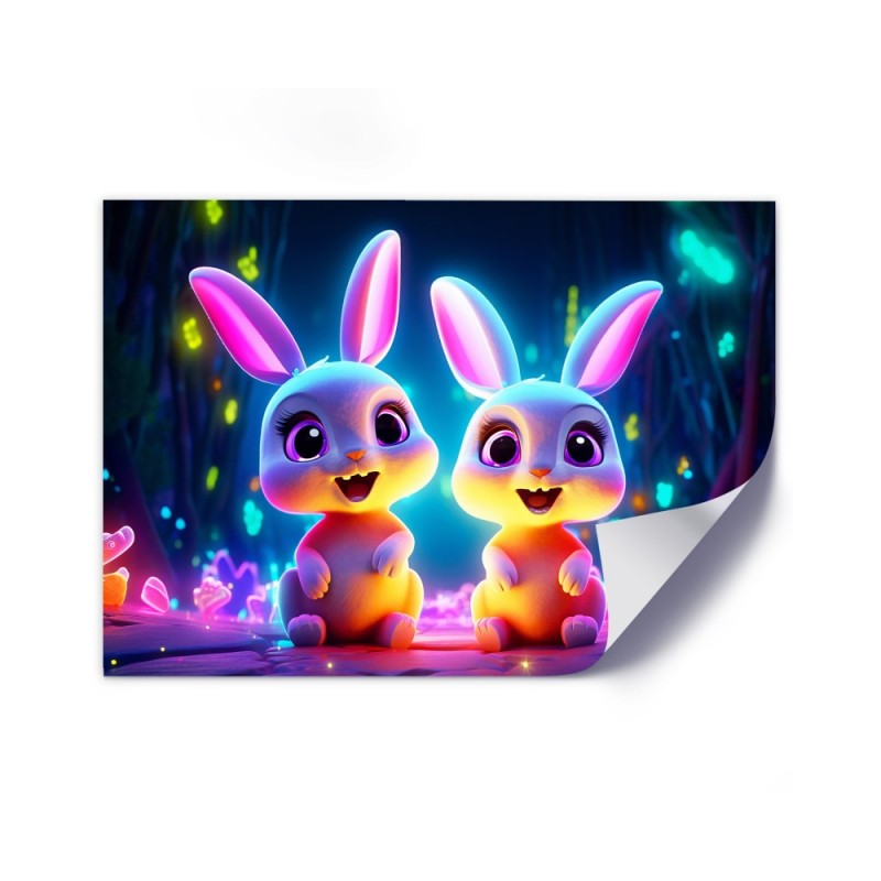 Leinwanddruck - Cartoon-Häschen neon | Feeby