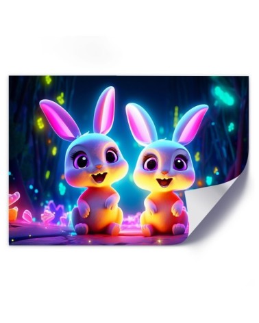 Leinwanddruck - Cartoon-Häschen neon | Feeby