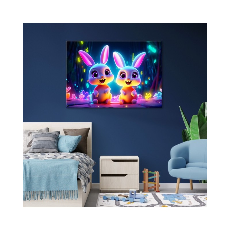 Leinwanddruck - Cartoon-Häschen neon | Feeby