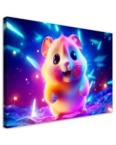 AI children's room Canvas paintings - Cute hamster neon | FEEBY
