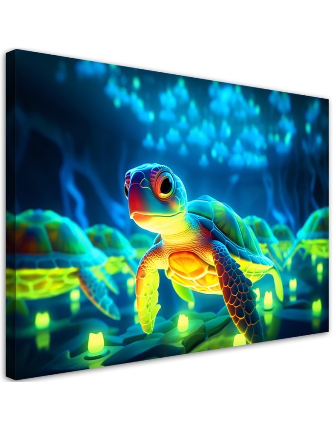 Modernes Wandbild - Kosmische Neon-Schildkröte | Feeby