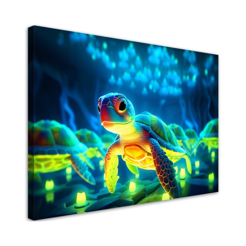 Modernes Wandbild - Kosmische Neon-Schildkröte | Feeby