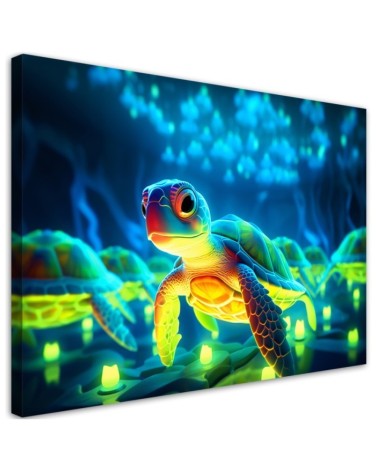 Children's room Canvas pictures AI - Space turtle neon | FEEBY