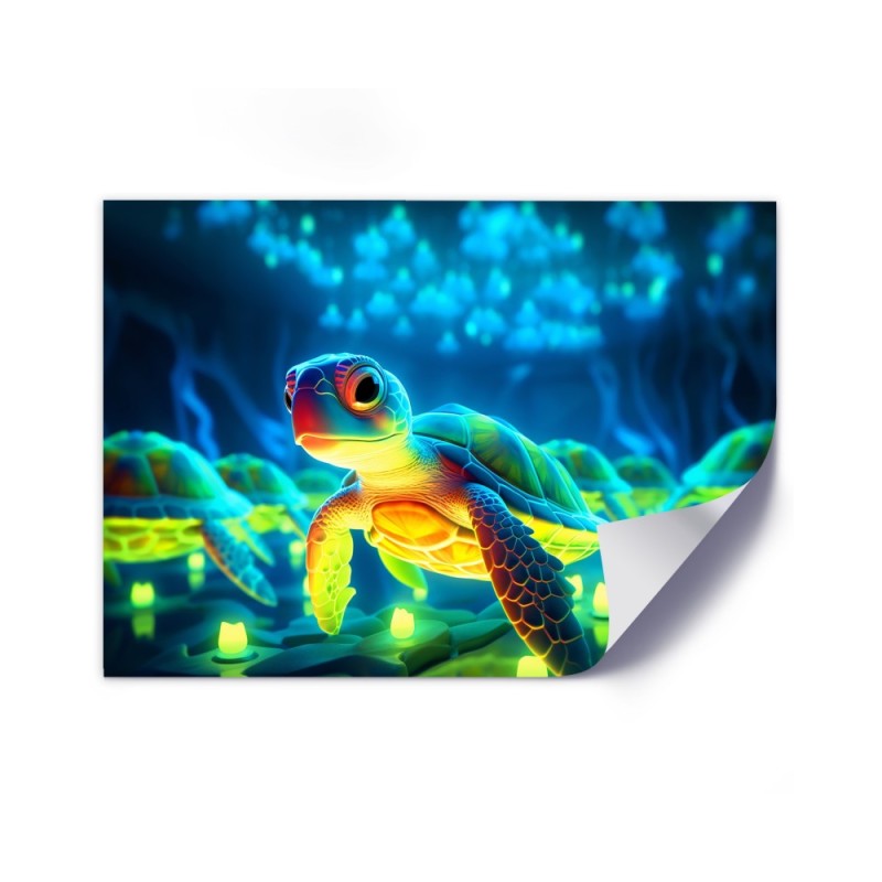 Modernes Wandbild - Kosmische Neon-Schildkröte | Feeby