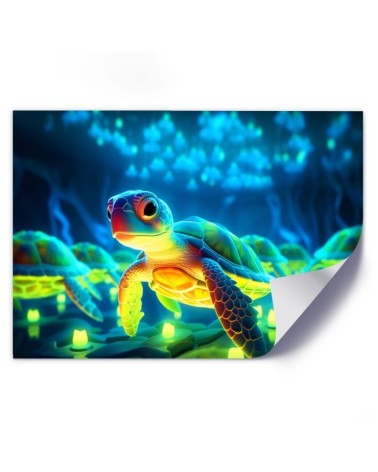 Modernes Wandbild - Kosmische Neon-Schildkröte | Feeby