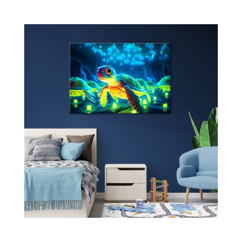 Modernes Wandbild - Kosmische Neon-Schildkröte | Feeby