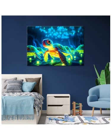 Modernes Wandbild - Kosmische Neon-Schildkröte | Feeby