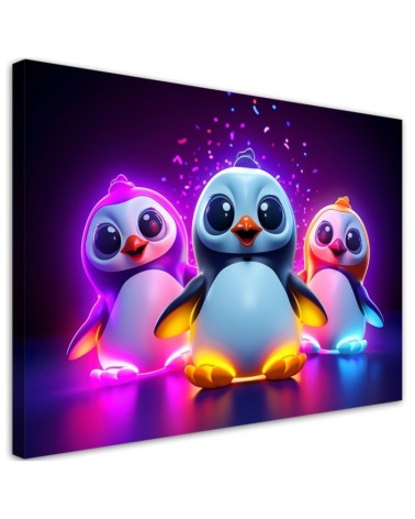 Children's room Canvas paintings AI - Neon penguins | FEEBY