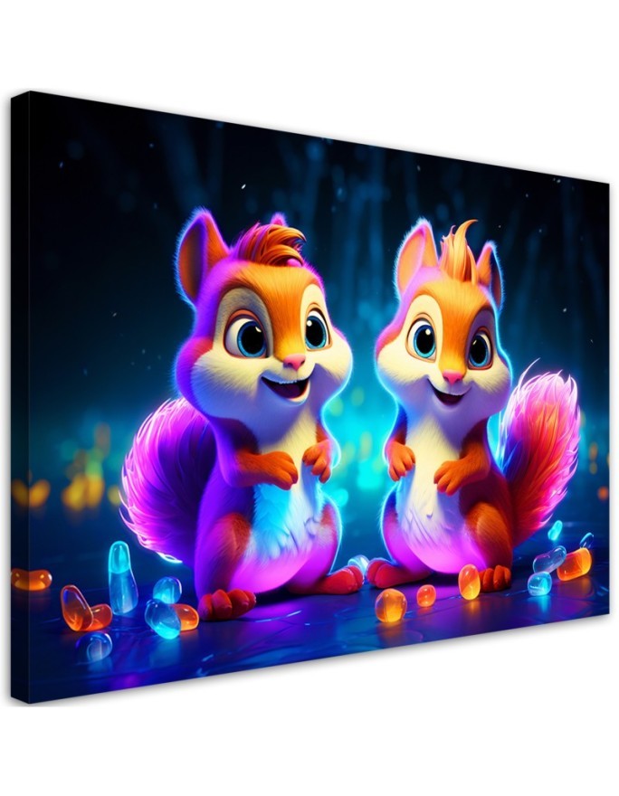 Dekoratives Leinwandbild - Cartoon Eichhörnchen Neon | Feeby