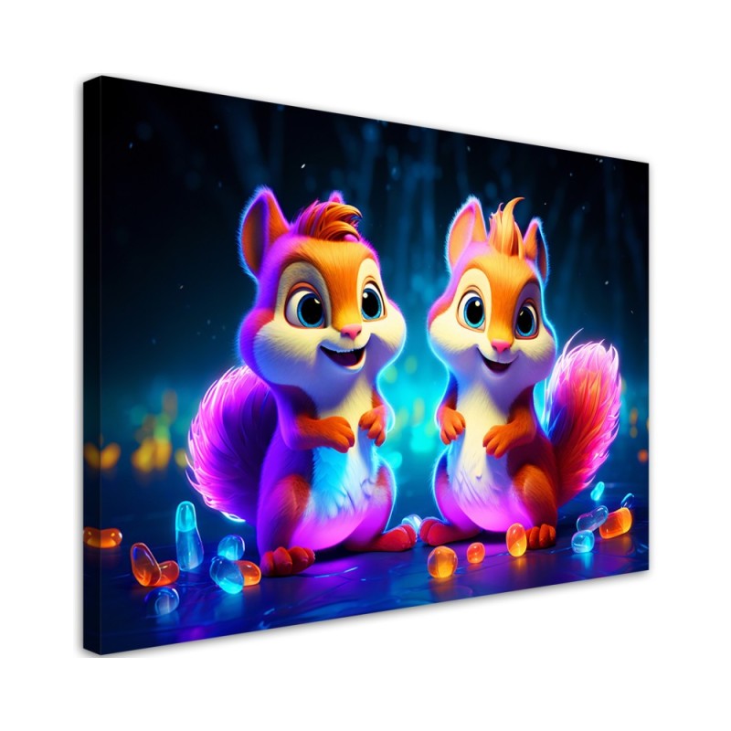 Dekoratives Leinwandbild - Cartoon Eichhörnchen Neon | Feeby