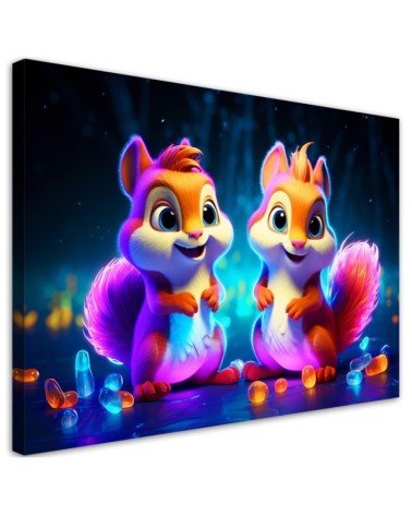 Dekoratives Leinwandbild - Cartoon Eichhörnchen Neon | Feeby