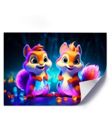 Dekoratives Leinwandbild - Cartoon Eichhörnchen Neon | Feeby