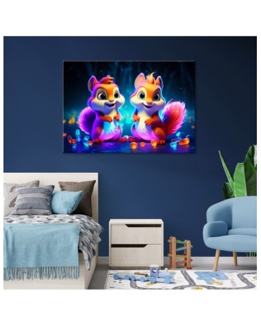 Dekoratives Leinwandbild - Cartoon Eichhörnchen Neon | Feeby