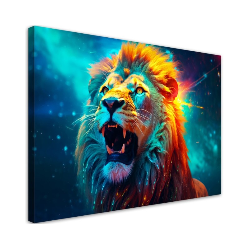 Modernes Wandbild - Abstrakter Neon Löwe AI | Feeby