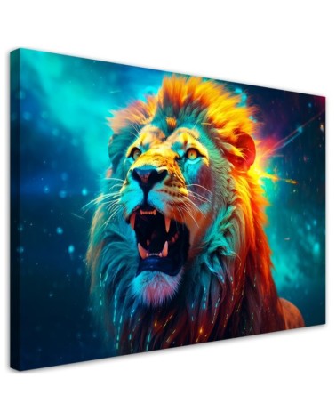 Modernes Wandbild - Abstrakter Neon Löwe AI | Feeby