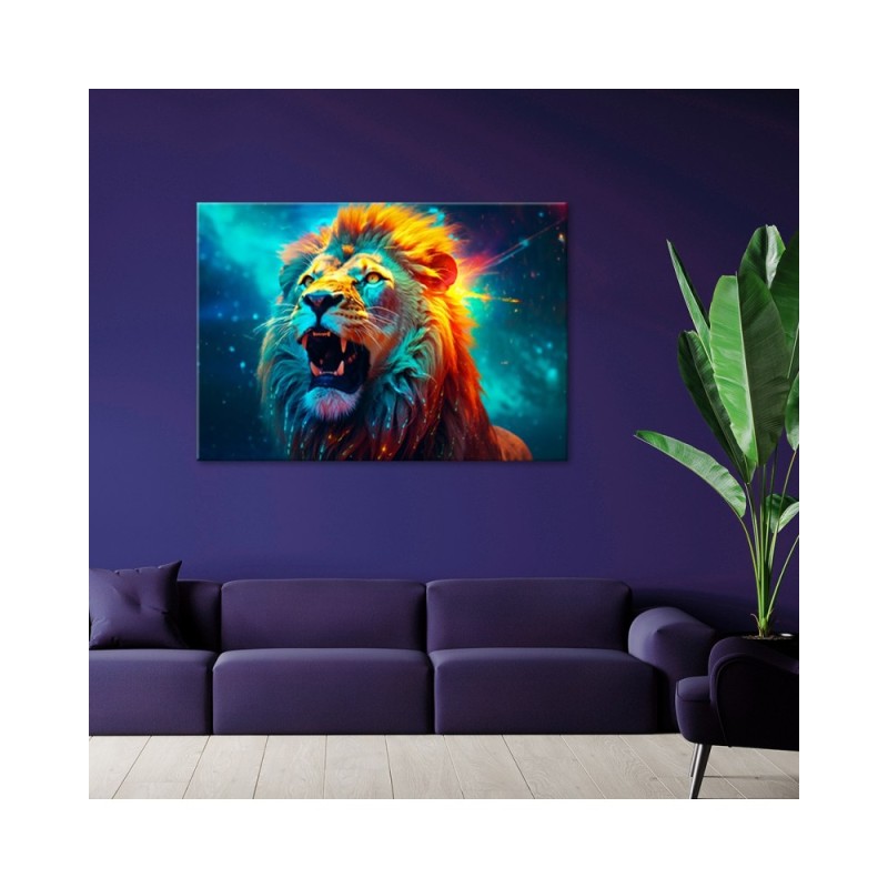 Modernes Wandbild - Abstrakter Neon Löwe AI | Feeby
