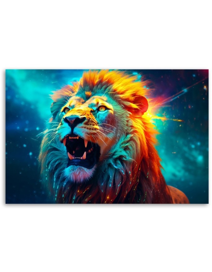 Piękne obrazy na ścianę - Abstrakcyjny Lew Neon AI | FEEBY