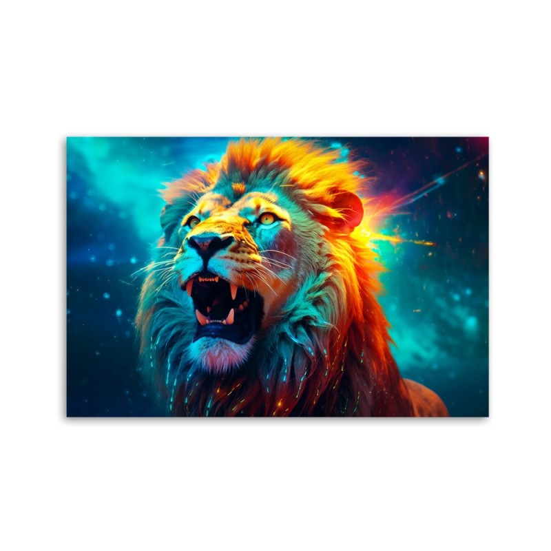 Modernes Wandbild - Abstrakter Neon Löwe AI | Feeby