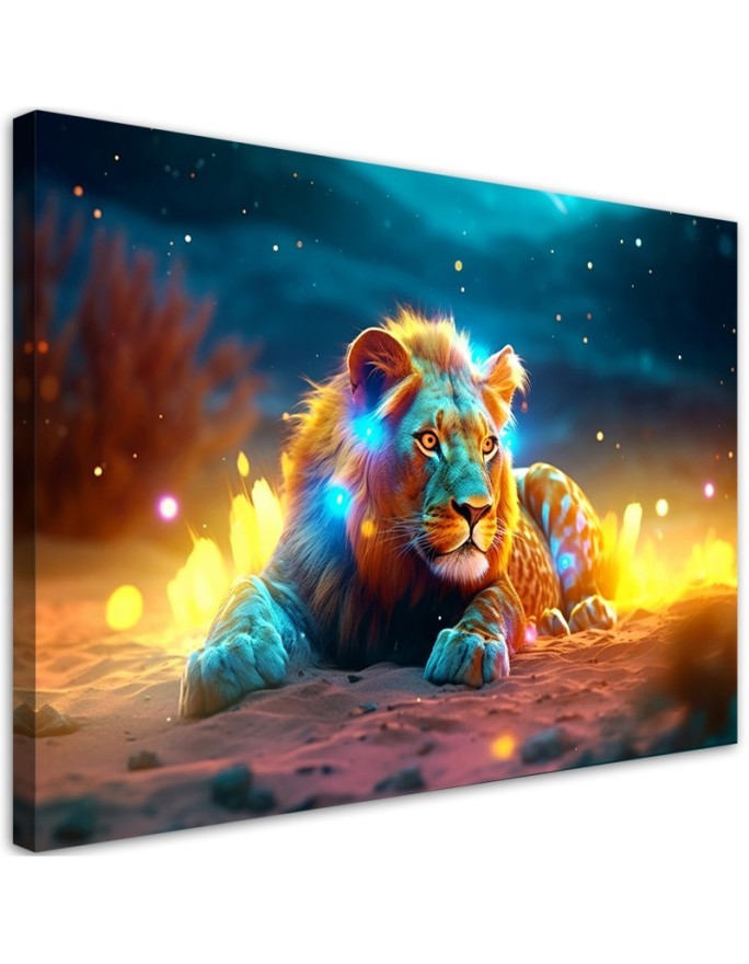 Wandbild für Wohnzimmer - Neon Lion Abstrakt Natur | Feeby