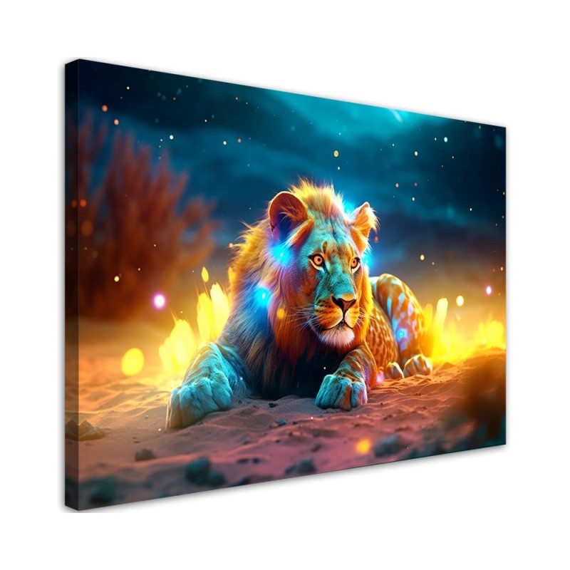 Wandbild für Wohnzimmer - Neon Lion Abstrakt Natur | Feeby