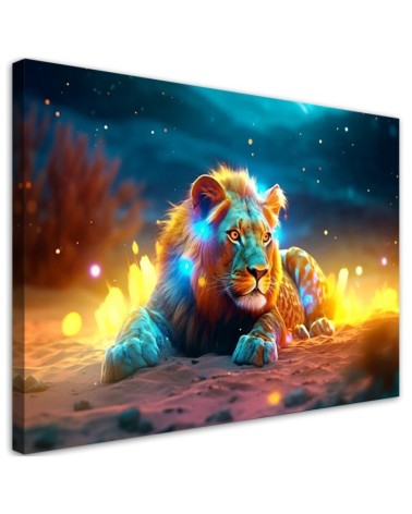 Wandbild für Wohnzimmer - Neon Lion Abstrakt Natur | Feeby